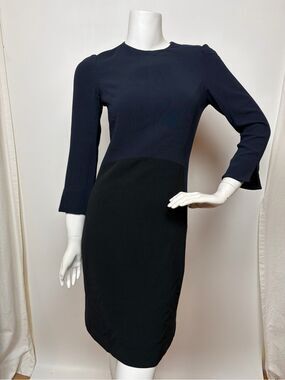 Narciso Rodriguez Colorblock Shift Dress Navy & Black Crepe Size 38